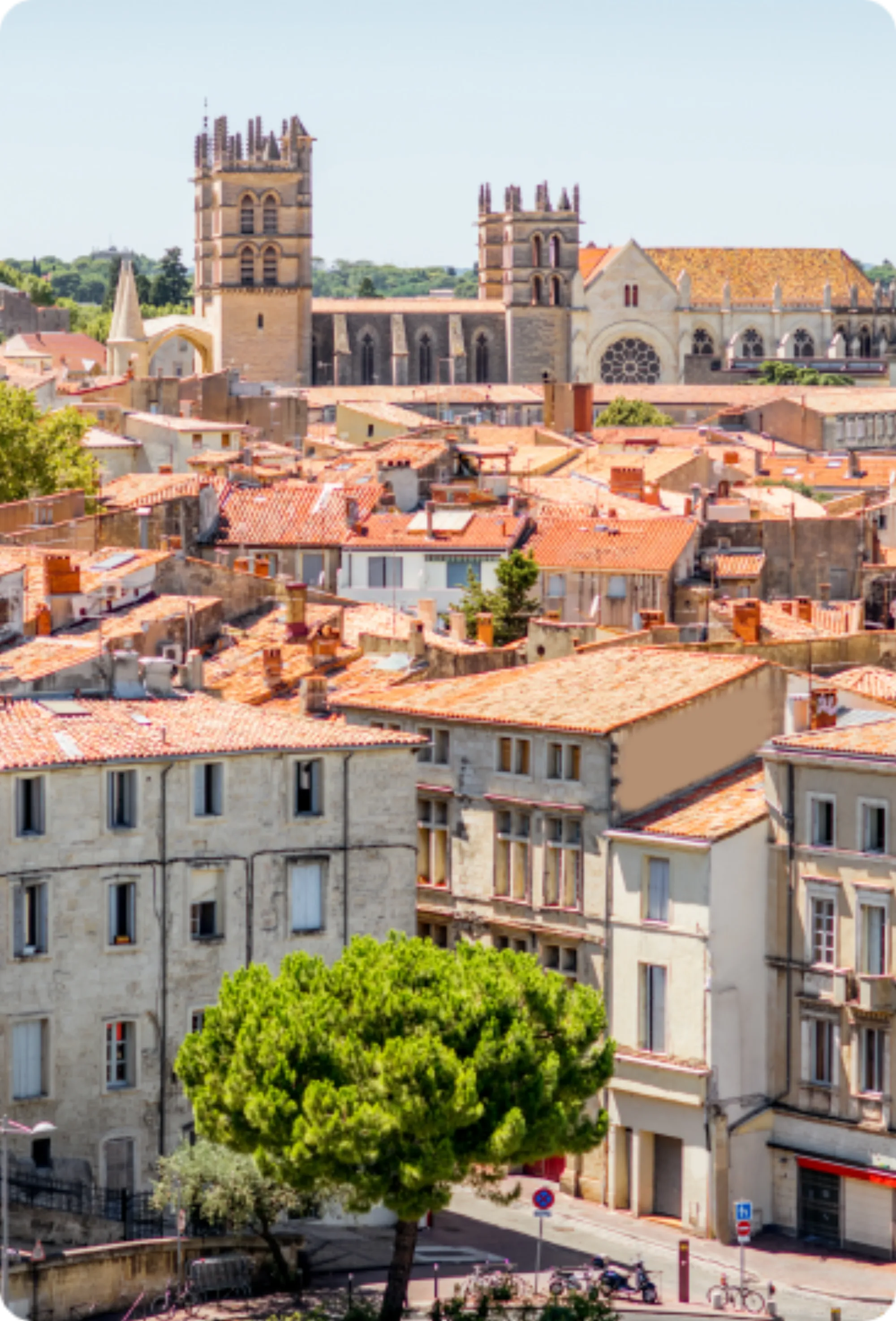 Vue sur les toits et la cathédrale de Montpellier